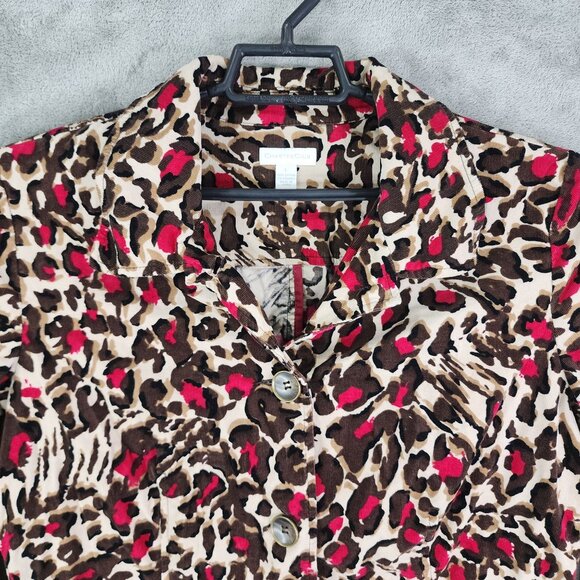 Womens Charter Club Leopard Print Corduroy Jacket Button Front Long Sleeves L - Picture 4 of 10